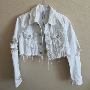 NWT Zara cropped white denim jacket